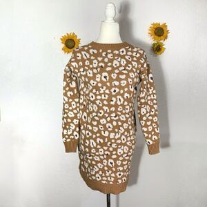 LOFT Shimmer Animal Print Mini Sweater Dress Size Medium Petite